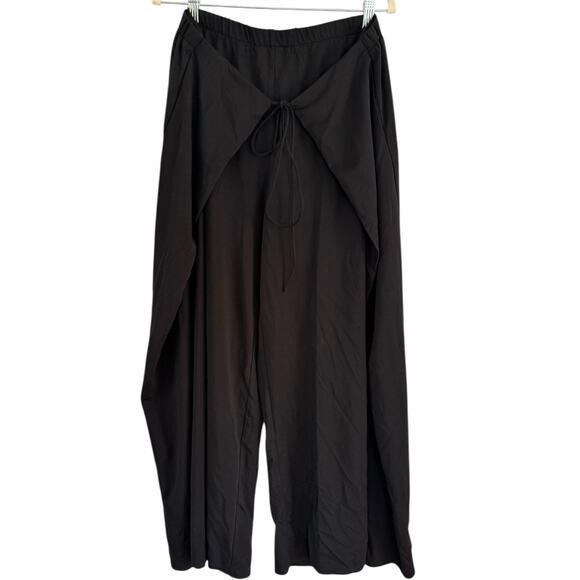 NWT OGL Bamboo Ponte Wrap Tie Palazzo Pants Black Pockets Size Medium - Picture 2 of 7